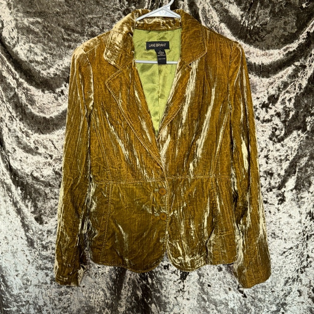 Lane Bryant Green Crushed Velvet Blazer, size 14